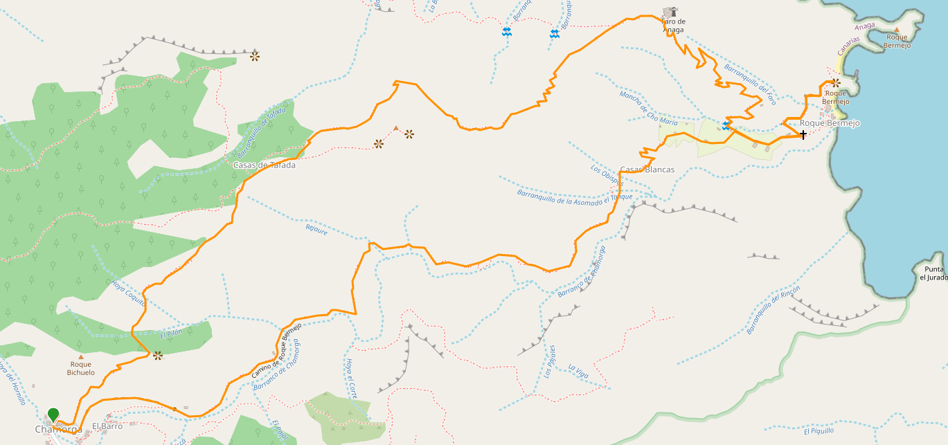 Mapa de la Ruta de Chamorga a Roque Bermejo, en el Parque Rural de Anaga